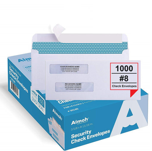 Check Envelopes - Double Window - SELF-SEAL - Security Tinted - 1000 Count - Aimoh