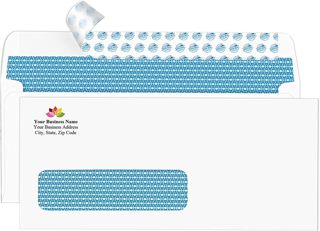 10 Custom Printed Single Left Window Self Seal Security Envelopes, Te