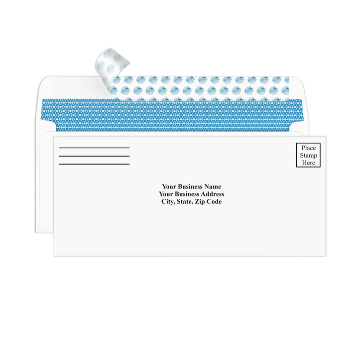 #10 Custom Printed Security Tinted Self–Seal Envelopes - Personalized with Logo and Address/Return Address Imprinted -Size 4-1/8 X 9-1/2" -White -24 LB -Box of 500 Count (74010) - Aimoh
