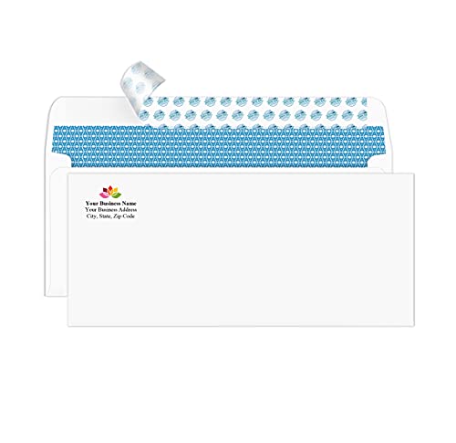 #10 Custom Printed Security Tinted Self–Seal Envelopes - Personalized with Logo and Address/Return Address Imprinted -Size 4-1/8 X 9-1/2" -White -24 LB - Aimoh