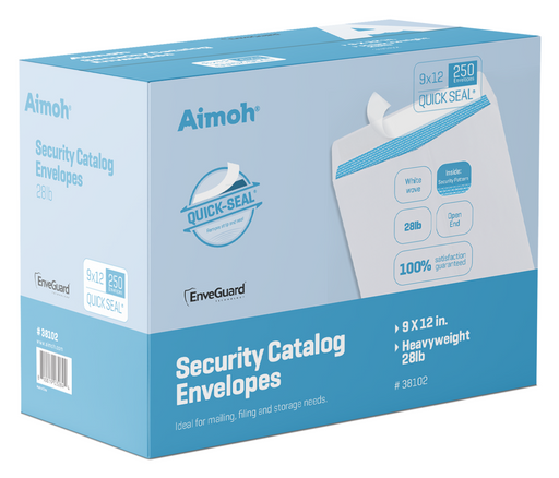 9X12 Envelopes - Security Tinted - Self-Seal - White - 250 Count - Aimoh