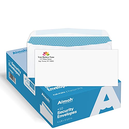 #10 Custom Printed Security Tinted Gummed Envelopes – Personalized with Logo and Address/Return Address Imprinted - Size 4-1/8 X 9-1/2" - White - 24 LB