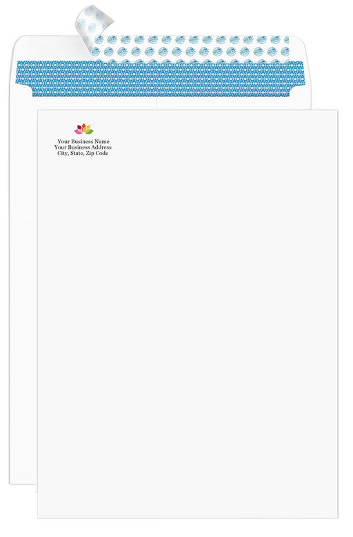 9 x 12 Custom PRINTED White Security Catalog Envelopes, Self-Seal Closure - 28lb - Security Tinted, TEXT Customization - 100 Count - Aimoh