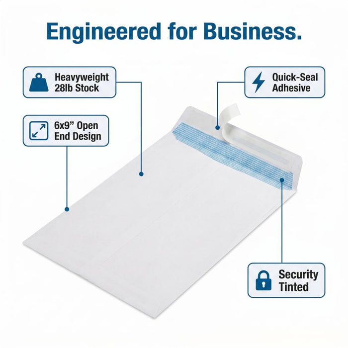 9X12 Envelopes - Security Tinted - Self-Seal - White - 100 Count - Aimoh