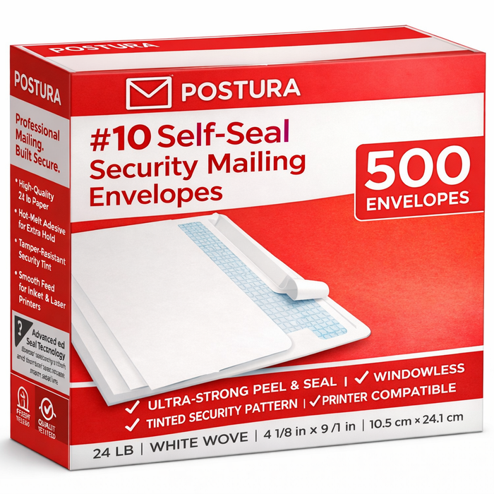 POSTURA #10 Security-Tint Envelopes, Non-Window, Self-Seal, Square Flap - Aimoh