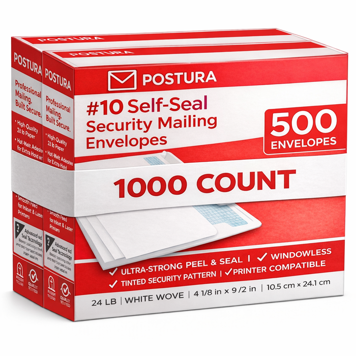 POSTURA #10 Security-Tint Envelopes, Non-Window, Self-Seal, Square Flap - Aimoh