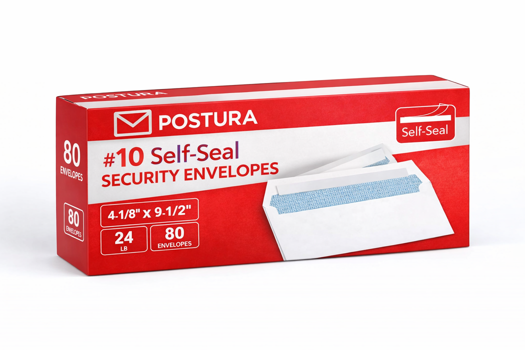 POSTURA #10 Security-Tint Envelopes, Non-Window, Self-Seal, Square Flap - Aimoh