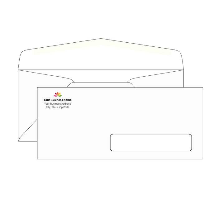 #10 Custom Printed Envelopes - Right Window Envelopes - Regular Gummed Envelopes – Personalized with Logo and Address/Return Address Imprinted - Size 4-1/8 X 9-1/2" - White - 24 LB