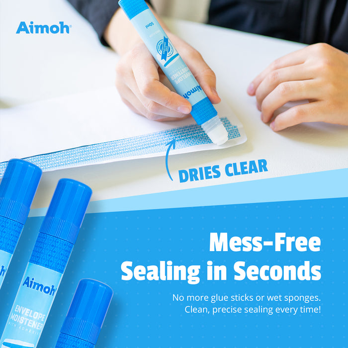 Envelope Moistener with Adhesive, Fast-Drying, Envelope Sealer, Stamp and Letter Glue licker, Ideal for envelopes, Stamps, Letters - 4 Pack (13454) - Aimoh