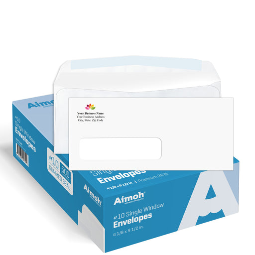 500#10 Custom Printed Single Left Window Envelopes - Text and Logo Customization - Gummed Closure - Size 4-1/8x9-1/2 Inches -24LB-500 Count (72354) - Aimoh