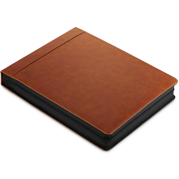 Inkline 7 Ring Check Binder Portfolio -Professional PU Leather Binder with Zippered Closure -500 Check Capacity -9x13 Inch Sheets -Document & Card Organizer - Large Tablet Pocket - Brown (80016) - Aimoh
