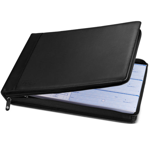 Inkline 7 Ring Check Binder Portfolio -Professional PU Leather Binder with Zippered Closure -500 Check Capacity -9x13 Inch Sheets -Document & Card Organizer - Large Tablet Pocket - Black (80013) - Aimoh