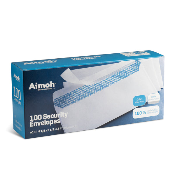 Aimoh #10 Security Tinted Self Seal White Envelopes -100 Count (34100)