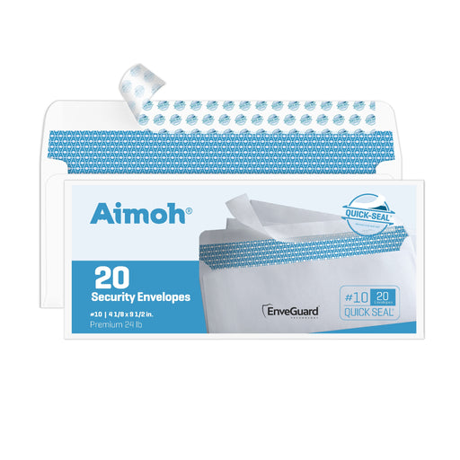 #10 Envelopes - No Window - Quick-Seal - Security Tinted - 20 Count - Aimoh