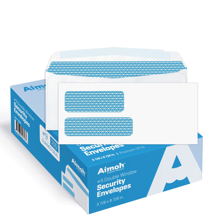 #9 Envelopes - Double Window - GUMMED - Security Tinted - Aimoh