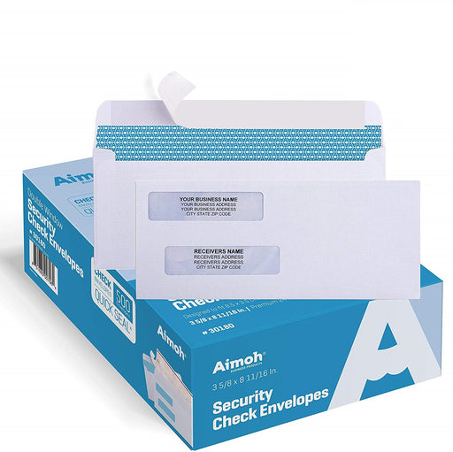 Check Envelopes - Double Window - SELF-SEAL - Security Tinted - Aimoh