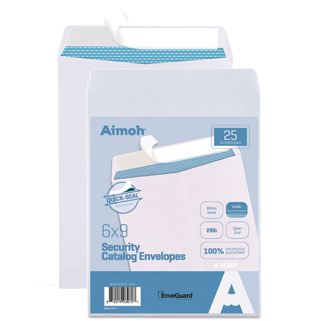 6x9 Envelopes - Self-Seal - Security Tinted - White Catalog Envelopes - 25 Count