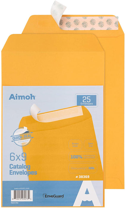6x9 Envelopes - Self-Seal - Kraft Catalog Envelopes - 25 Count - Aimoh