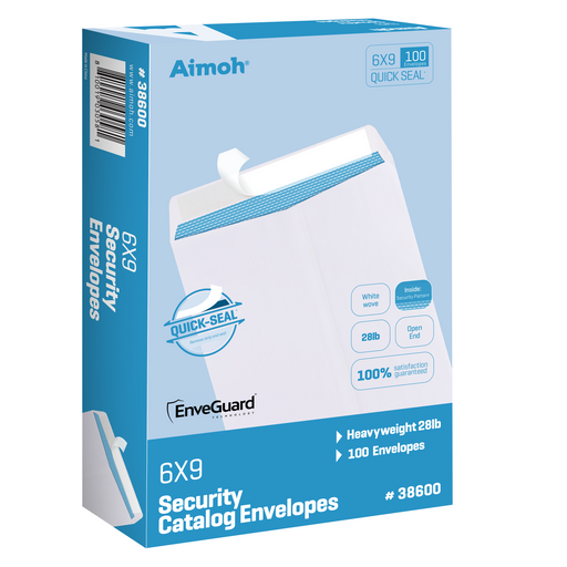 100 6 x 9 Self-Seal Security White Catalog Envelopes - 28lb - 100 Count, Security Tinted, Ultra Strong Quick-Seal, 6 x 9 inch (38600) - Aimoh