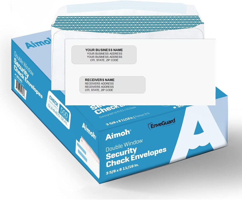 Check Envelopes - Double Window - Gummed - Security Tinted - Aimoh