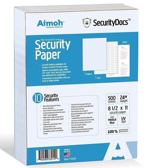 SecurityDocs ULTRA Security Paper - 10 Security Features - Medical Blue - Aimoh