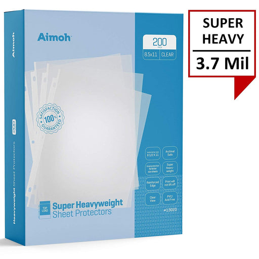 Sheet Protectors - Letter Size - 200 Pack Super Heavyweight Clear - 8.5 x 11, 3-Hole Punched, Reinforced Edge, PVC/Acid Free-Archival Safe-Print will not lift off, Top Load (13020) - Aimoh