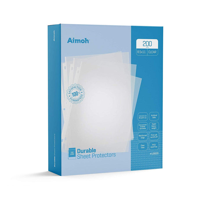 Sheet Protectors - Letter Size - 200 Pack Standard Clear - 8.5 x 11, 3-Hole Punched, Reinforced Edge, PVC/Acid Free-Archival Safe-Print will not lift off, Top Load (13200) - Aimoh