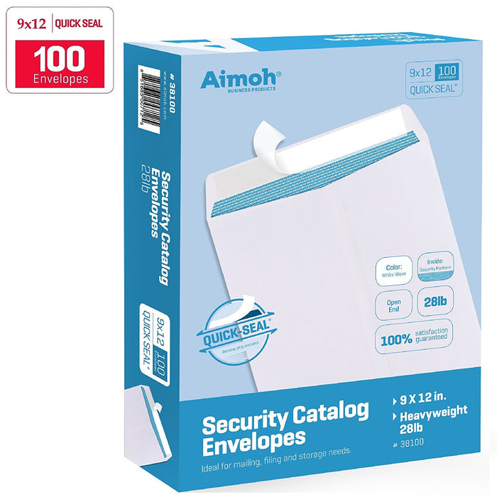 9X12 Envelopes - Security Tinted - Self-Seal - White - 100 Count - Aimoh