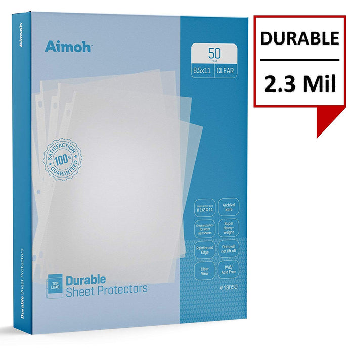 Sheet Protectors - Letter Size - 50 Pack Standard Clear - 8.5 x 11, 3-Hole Punched, Reinforced Edge, PVC/Acid Free-Archival Safe-Print will not lift off, Top Load (13050) - Aimoh