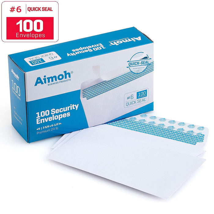 #6 3/4 Security Tinted Self Seal QUICK-SEAL Envelopes - No Window - 100 Count (34600) - Aimoh