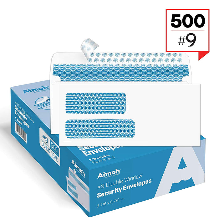 #9 Envelopes - Double Window - SELF-SEAL - Security Tinted - Aimoh