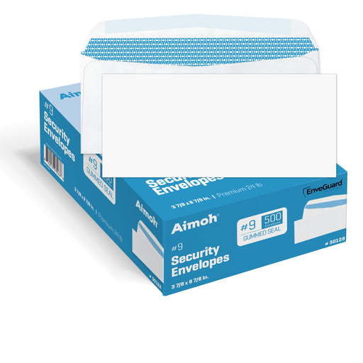 #9 Envelopes - Windowless - Security Tinted - Gummed - 500 Count - Aimoh